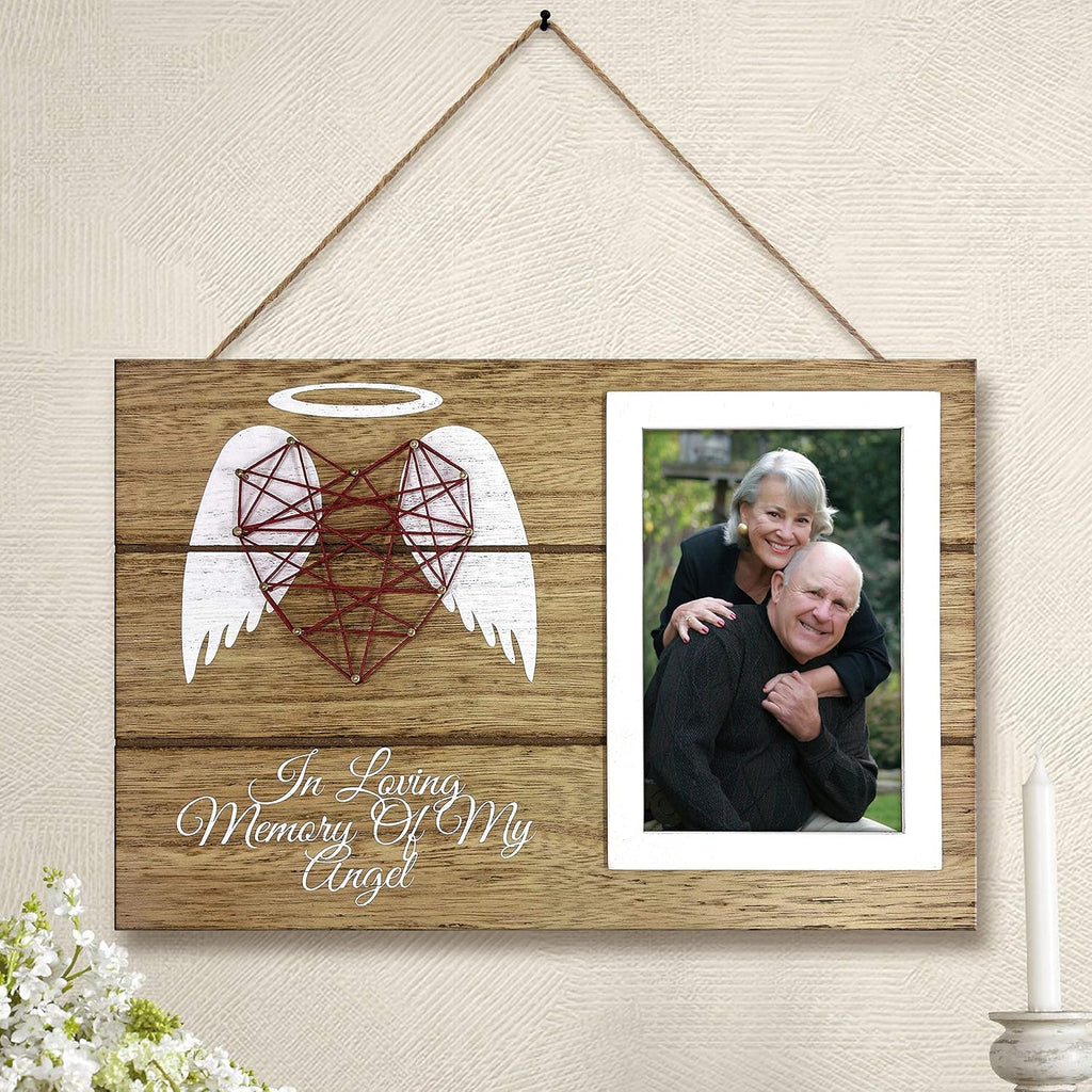 OakiWay Wood Picture Frame - Heart-Shaped Guardian Angel Sympathy Gift | 4x6 Memorial Frame