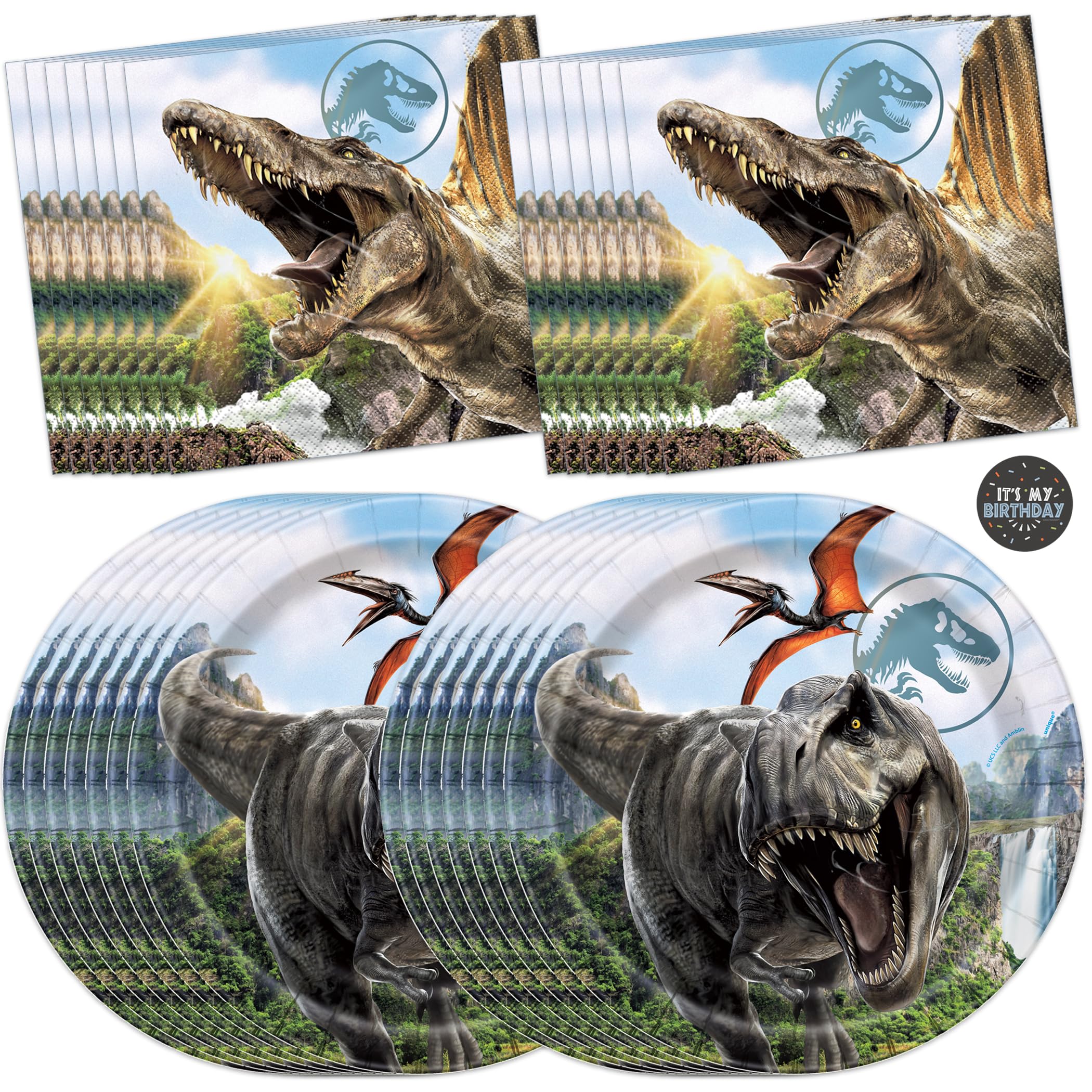 Jurassic World Plates and Napkins for 16 | Jurassic Park Birthday Decorations | Officially Licensed
