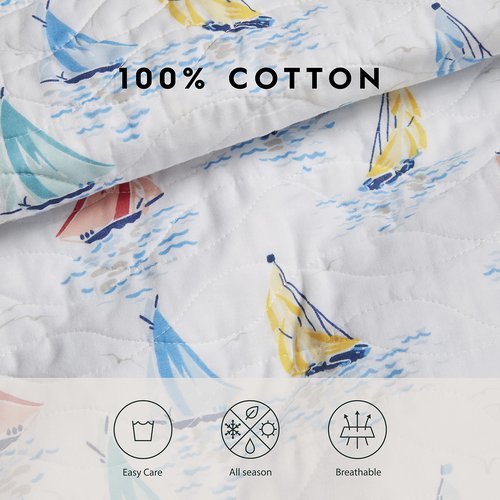 Laura Ashley - Queen Quilt Set, Cotton Reversible Bedding with Matching Shams, Home Decor Ideal for All Seasons (Ahoy Blue, Queen)