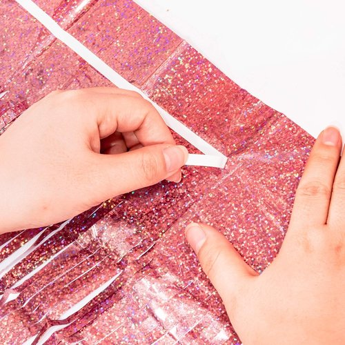 GREATRIL Rose Gold Tinsel Party Backdrop | Foil Fringe Curtain for Birthday Photo Booth - 1m x 2.5m (Pack of 2)