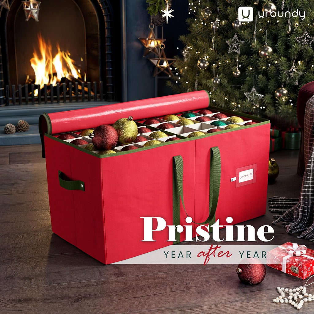 Regine Switzerland Christmas Ornament Storage Box - Red Organizer for 128 Ornaments with Dividers & Handles