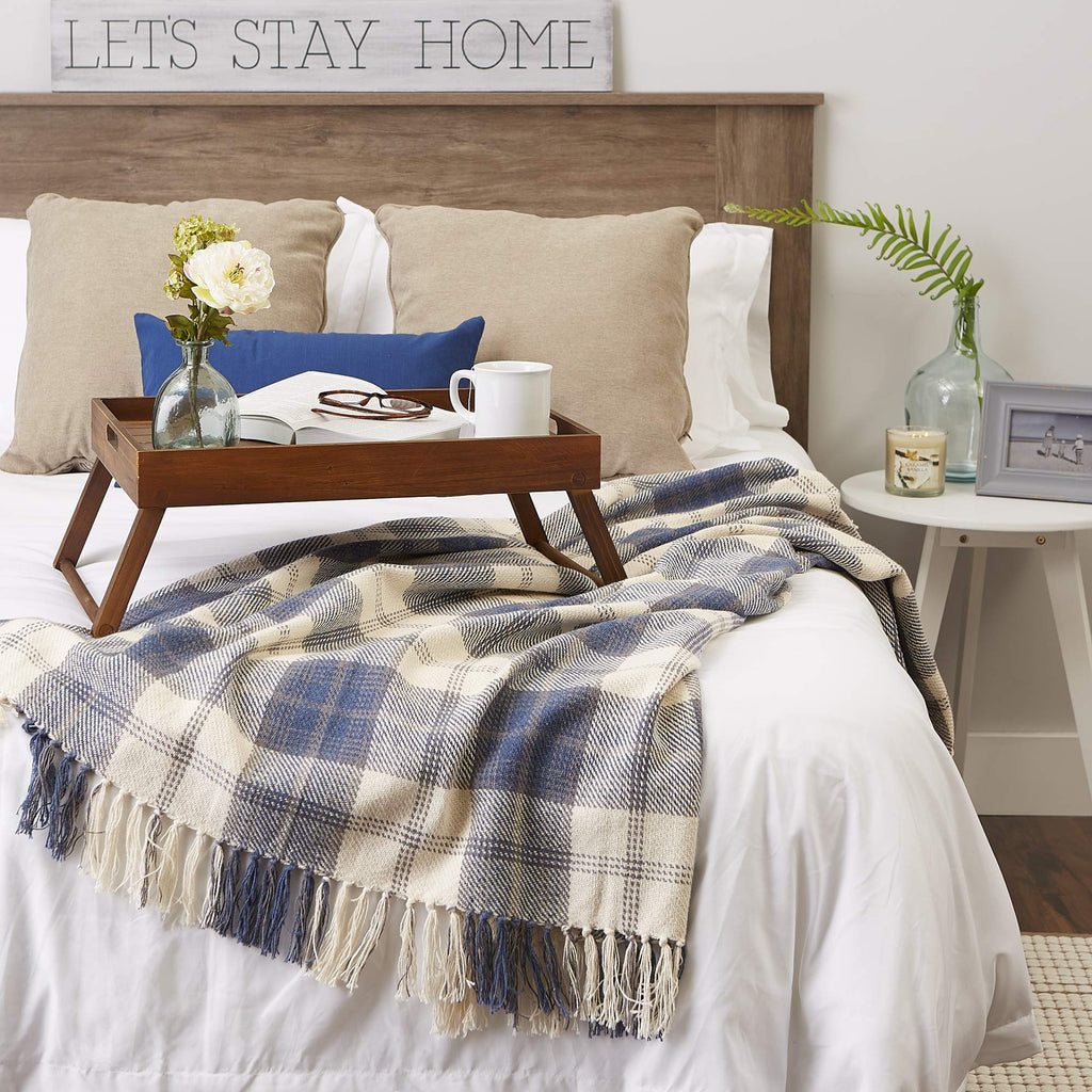 DII Farmhouse Woven Throw, 50x60 with 3" Fringe, French Blue