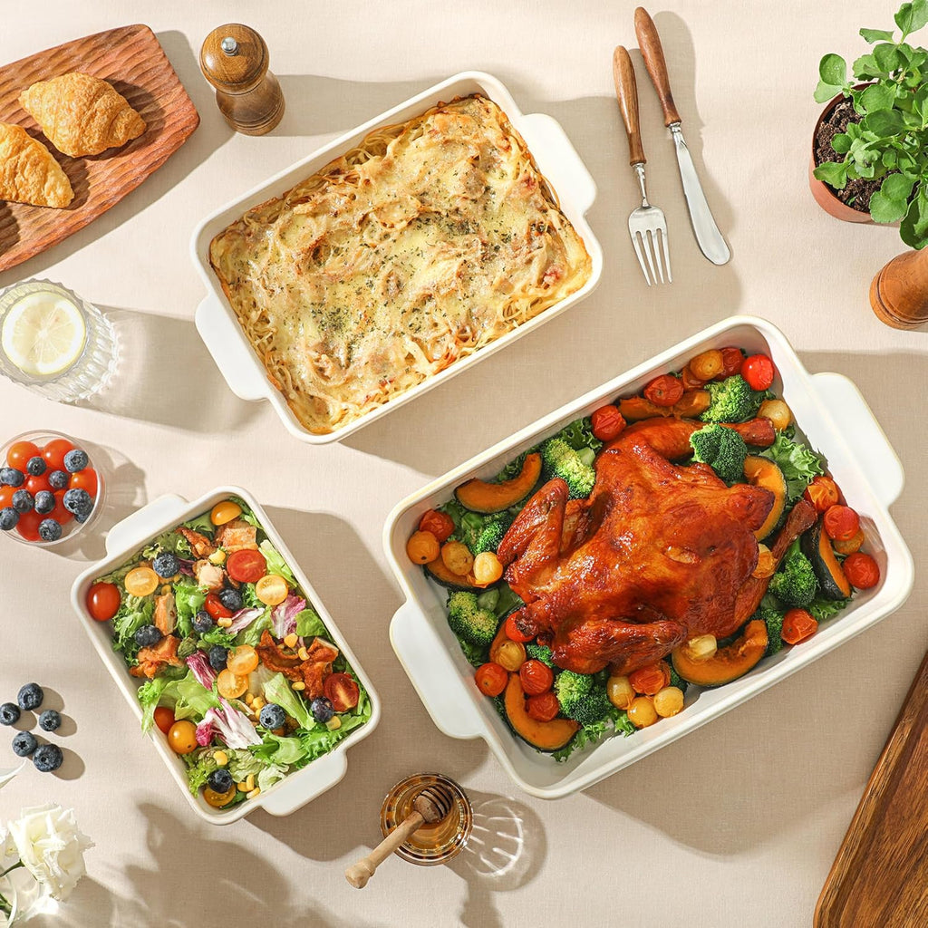 Regine Switzerland Casserole Dishes Set of 3 - Ceramic Baking Pans for Lasagna & Cooking | 15.4''/12.3''/9.8''