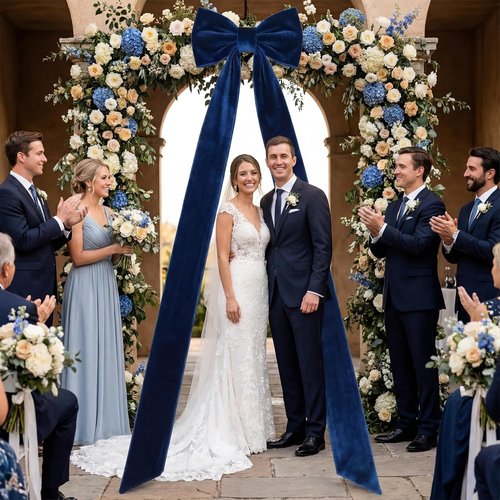 Canlierr Giant Wall Bow Decoration - 90x18 Inch Oversized Velvet Bow for Party & Wedding Decor | Navy Blue