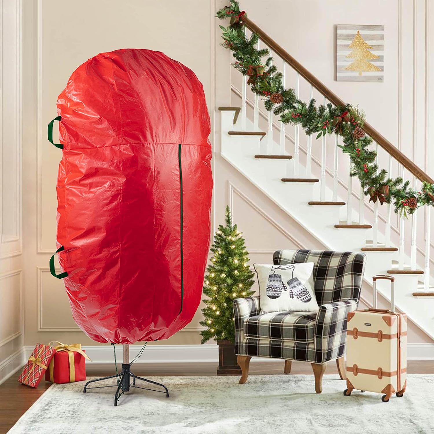 ZOBER Christmas Tree Storage Bag - Waterproof & Durable for 7.5 Ft Trees - Red with Drawstring Hem