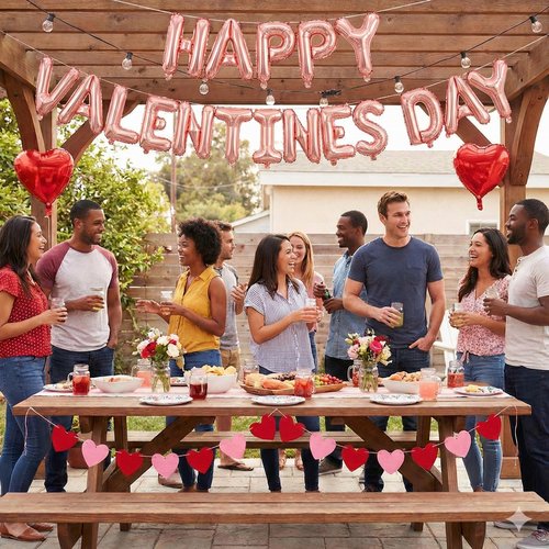 Valentine's Day Party Decorations Set, Includes Happy Valentines Day Letter Balloons Banner, Red Heart Foil Balloons, Felt Heart Garland Banner for Valentines Home Mantle Bedroom Office School Decor