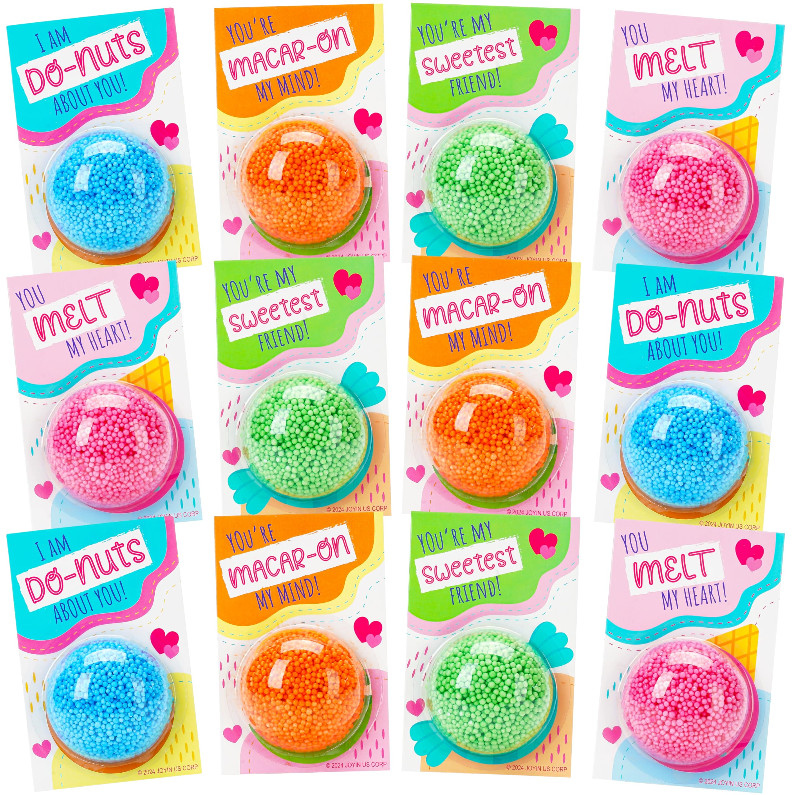 JOYIN 12 PCS Valentines Day Gift Cards with Colorful Play Modeling Squashy Bead Foam for Party Favor, Classroom Exchange Prize, Valentine’s Greeting Cards