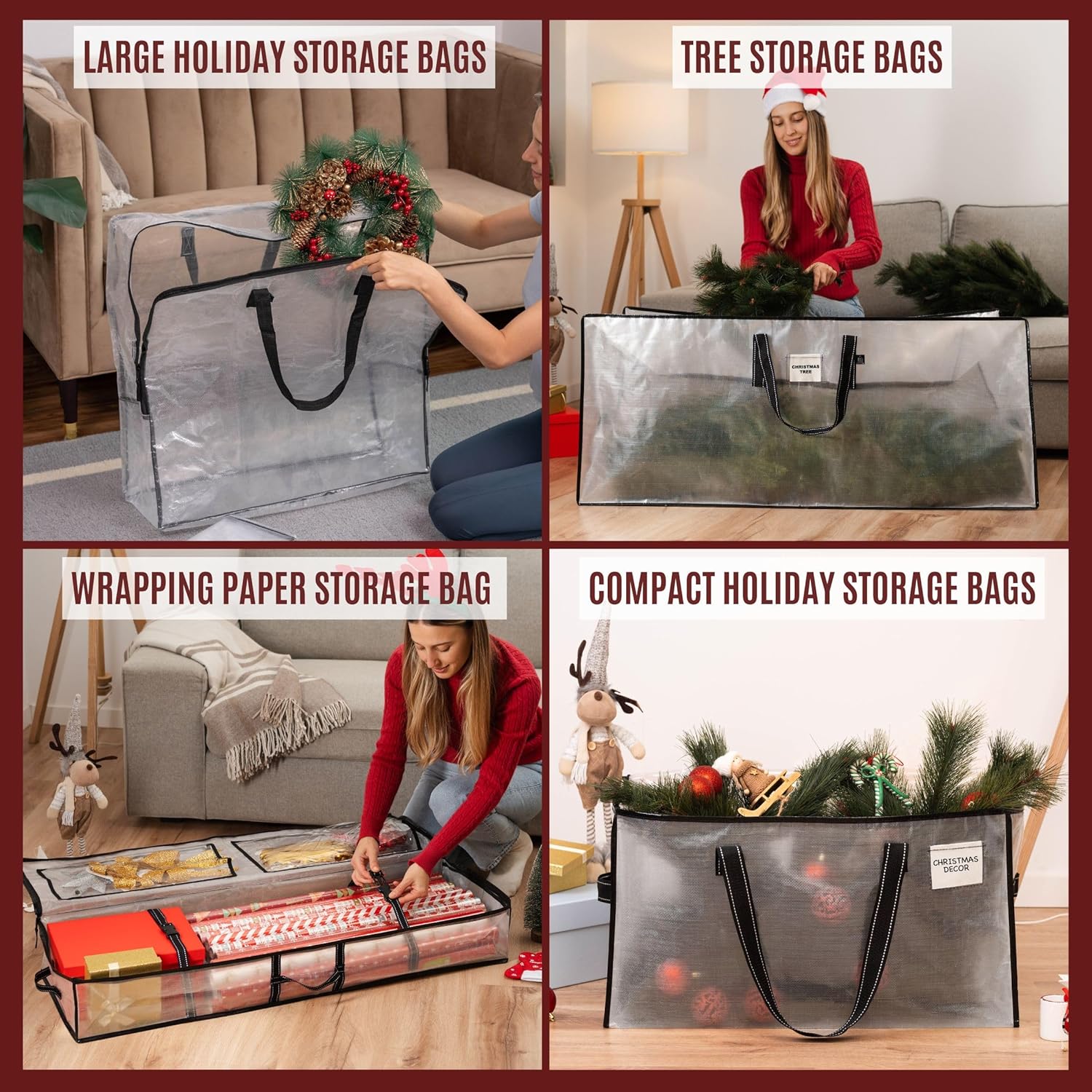 VENO Christmas Wreath, Tree & Wrapping Paper Storage Bags - 8 Pack Multi-Use Set for Easy Holiday Organization