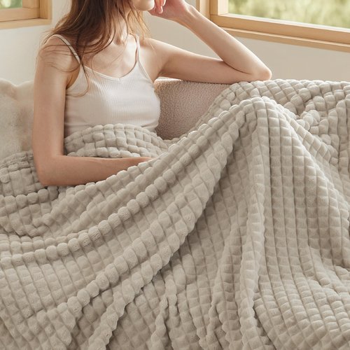 Bedsure Fleece Blanket for Couch - GentleSoft Warm, Cozy & Soft Throw Blanket for Women & Girls, Ideal for Chair & Bed, Linen, 50x60 Inches