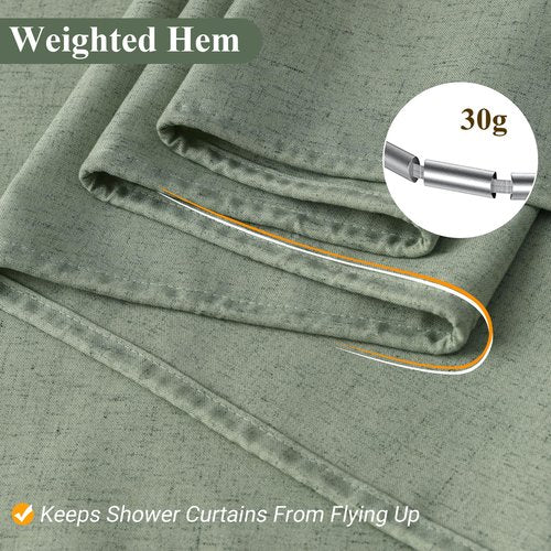 Naturoom Light Sage Linen Shower Curtain, Country Boho Farmhouse Bath Decor Shower Curtains Neutral Cloth Weighted Textured Fabric Bath Curtain Liner with Hooks, 72x72