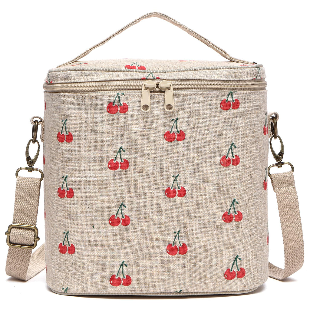 neatlife Lunch Bag for Women, Soft Linen Lunch bag with adjustable shoulder strap, Insulated Womens Lunch Bag for Work, Machine Washable Lunch Box with removable liner (Cherry)