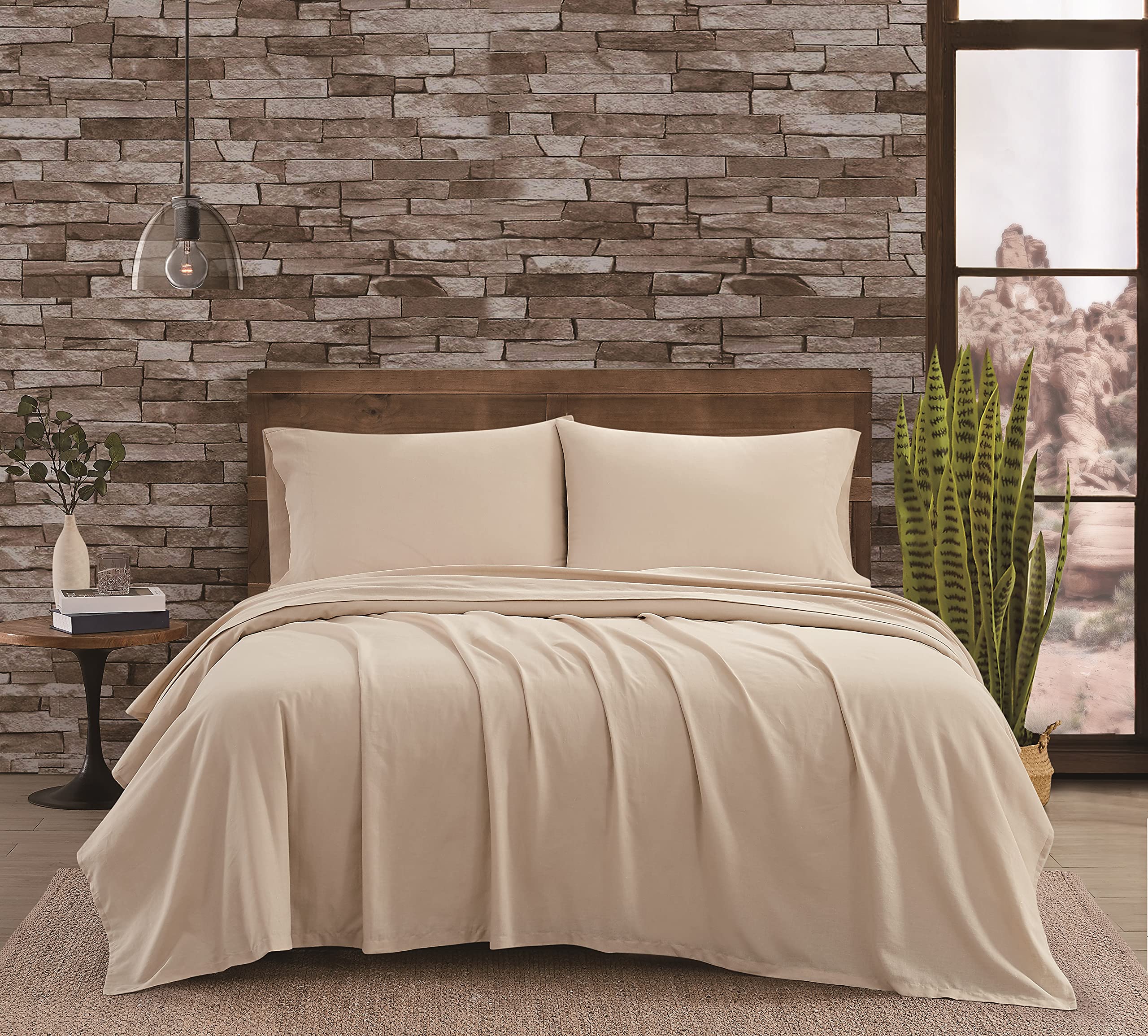 FRYE Cotton Linen Blend Beige 2 Piece Twin Sheet Set
