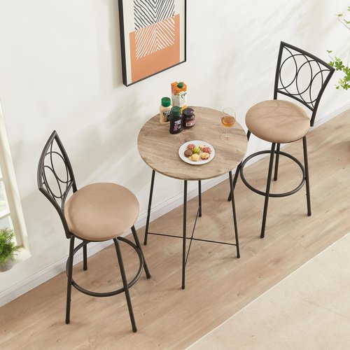 VECELO Bar Stools, 24/29" Adjustable Barstool,Swivel Counter Stool with Upholstered Seat,Steel Bistro Pub Chairs, Curved Line Backrest, Set of 2