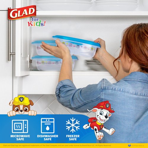 Glad for Kids GladWare Paw Patrol Medium Square Lunch Containers with Lids - 25 oz Food Storage for Kids Snacks and Meals - Tight-Seal Plastic Containers with Paw Patrol Design, 5 Count