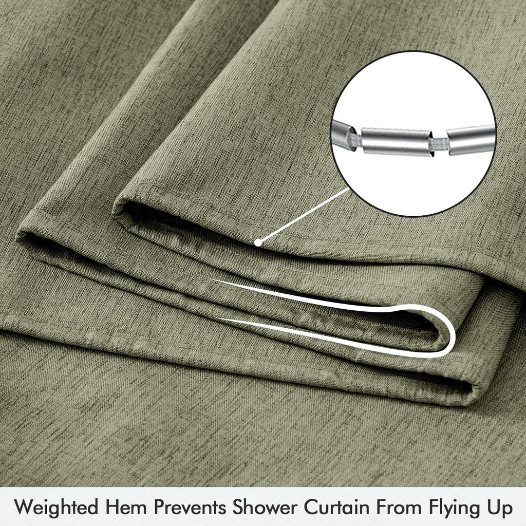ANRODUO Olive Green Linen Textured Fabric Shower Curtain Set - 72"x72" with 12 Rust Resistant Durable Metal Hooks, Waterproof & Heavy Duty Polyester, Button Hole Design, Machine Washable for Bathroom