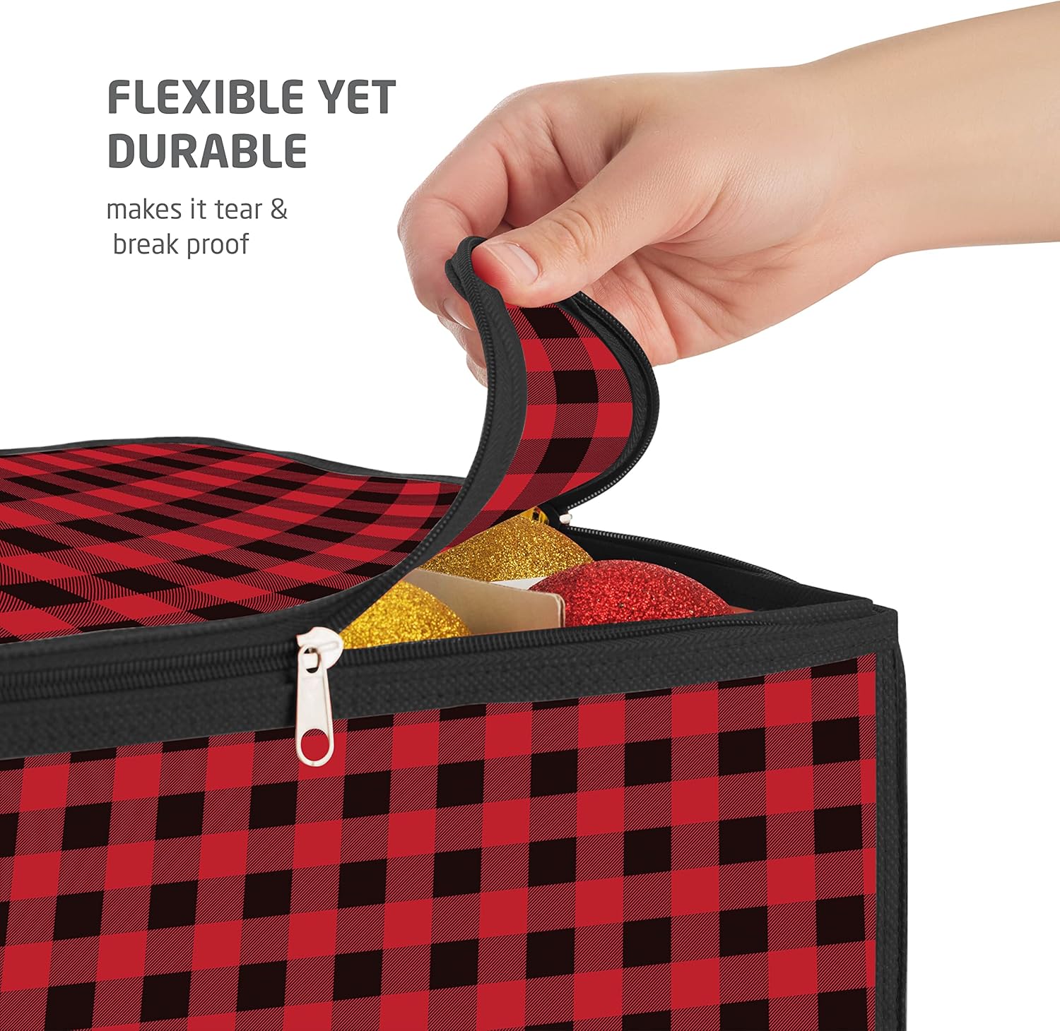 ZOBER Christmas Ornament Storage Box - Durable Plastic Organizer for 128 Ornaments | Plaid Design