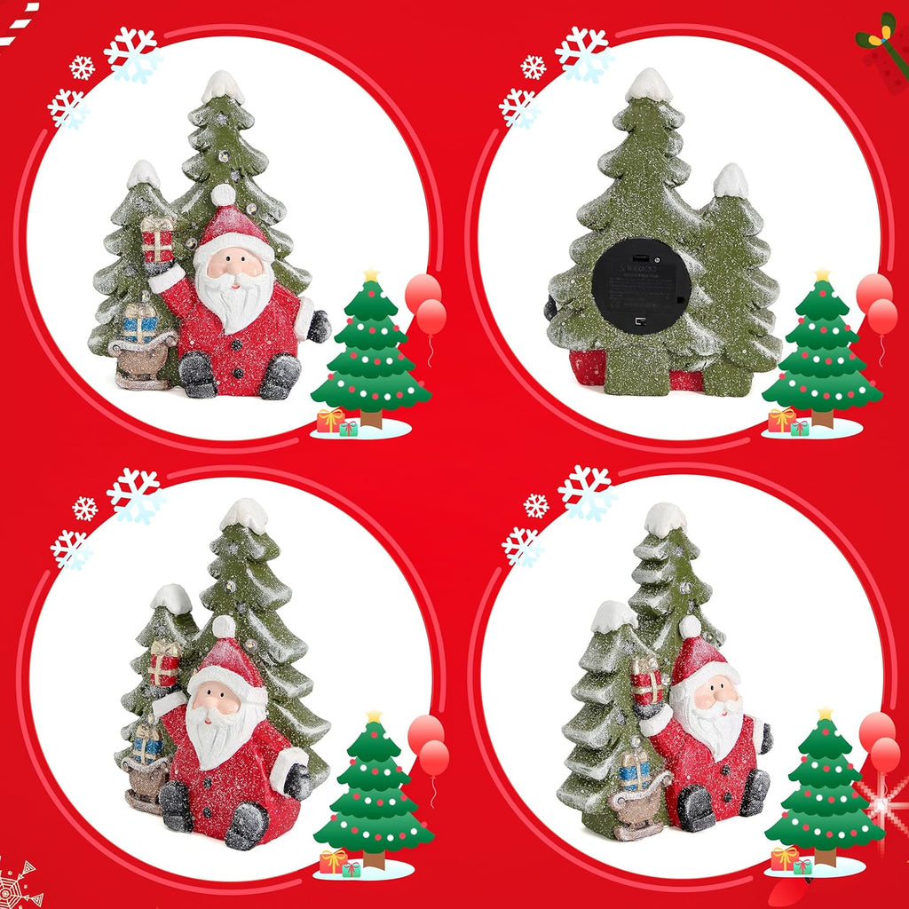 Santa Claus Statues - Christmas Decorations for Indoor Holiday Decor | Light-Up Tree Figurines for Table & Mantle