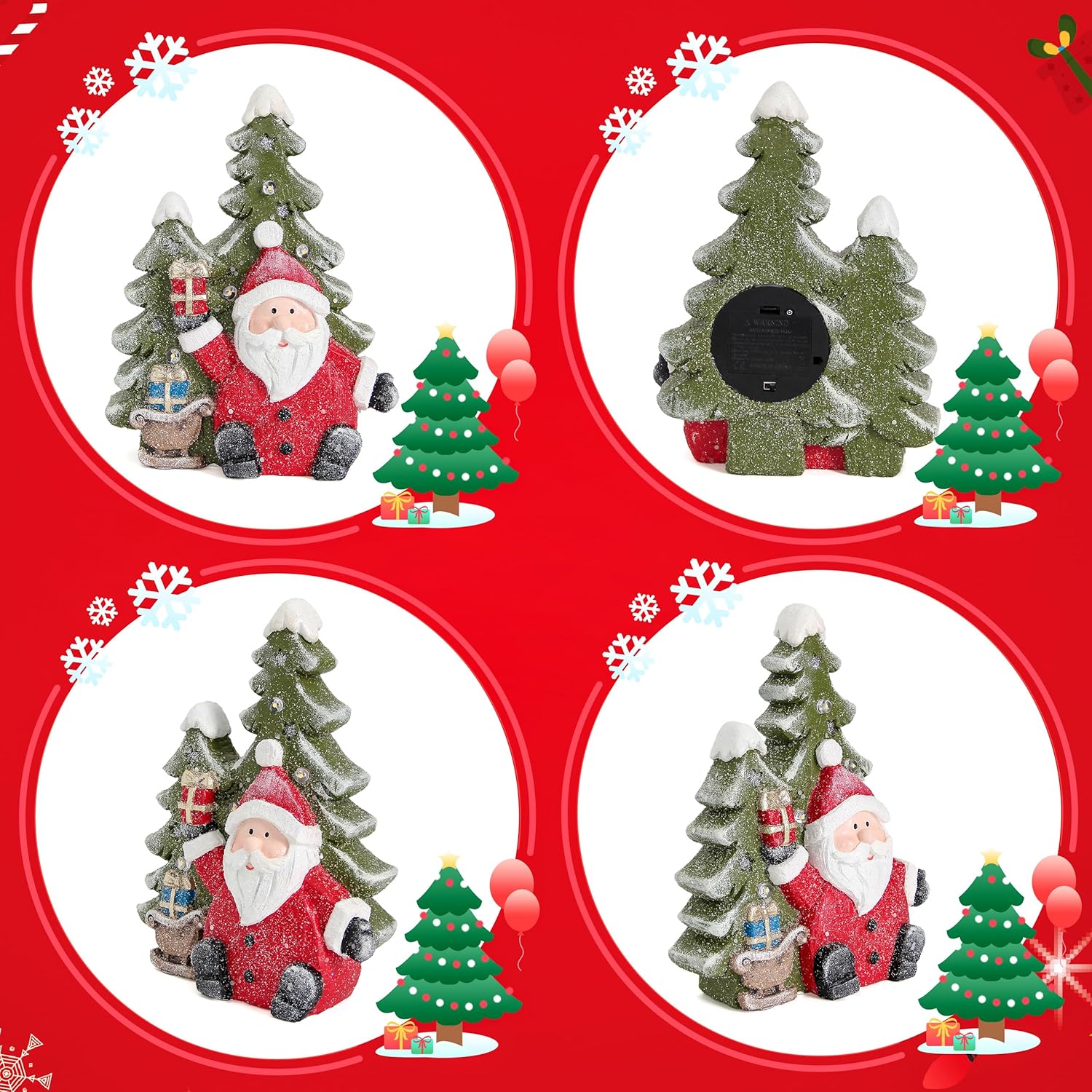 Santa Claus Statues - Christmas Decorations for Indoor Holiday Decor | Light-Up Tree Figurines for Table & Mantle