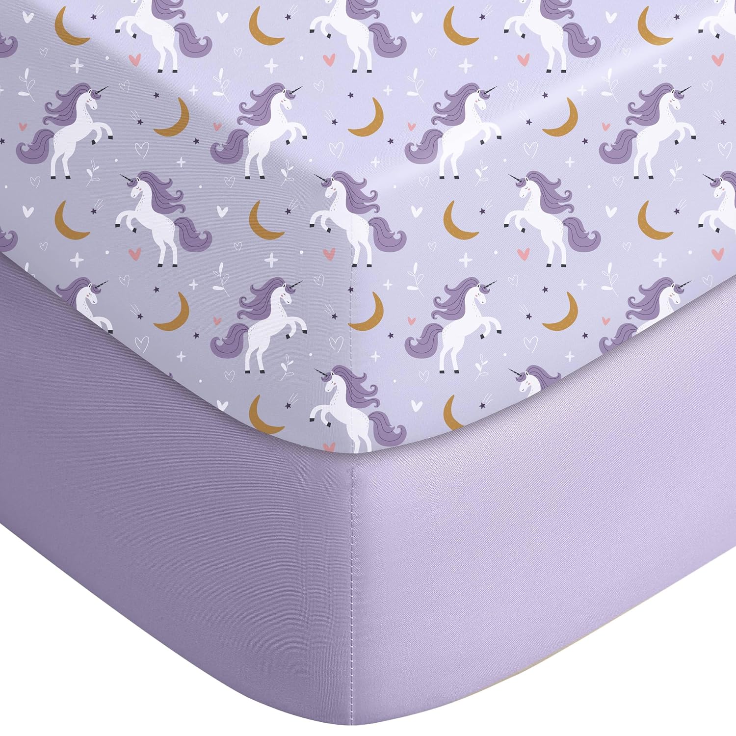 Yoofoss Fitted Baby Crib Sheets - Super Soft Microfiber 2-Pack for Standard Crib & Toddler Mattress | Purple & Unicorn 28x52x8in