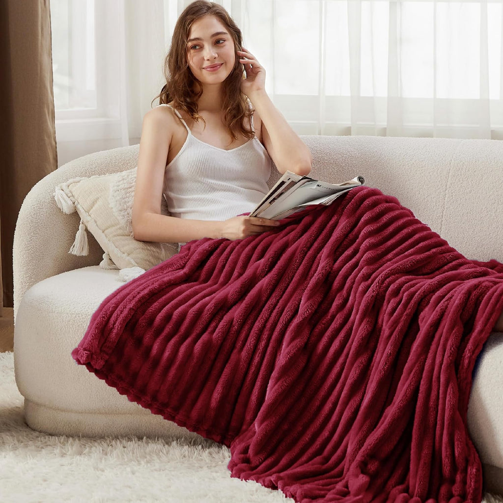 Bedsure GentleSoft Fleece Blanket - Cozy Deep Red Throw for Couch, Perfect 50x70 Inches Size