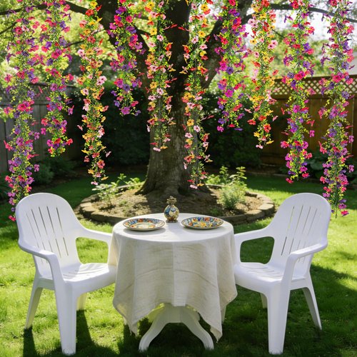Ammyoo Artificial Flowers Garland Ivy, 4 Pack 5.9 FT Spring Summer Decor UV Resistant Fake Mums Floral Vine Silk Daisy Hanging Flower for Home Garden Wedding Decor Photo Booth Backdrop(Mix)