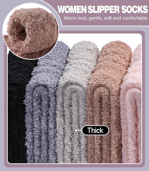 LANLEO Fuzzy Socks for Women - Soft Cozy Fluffy Winter Slipper Socks | Microfiber Plush Design