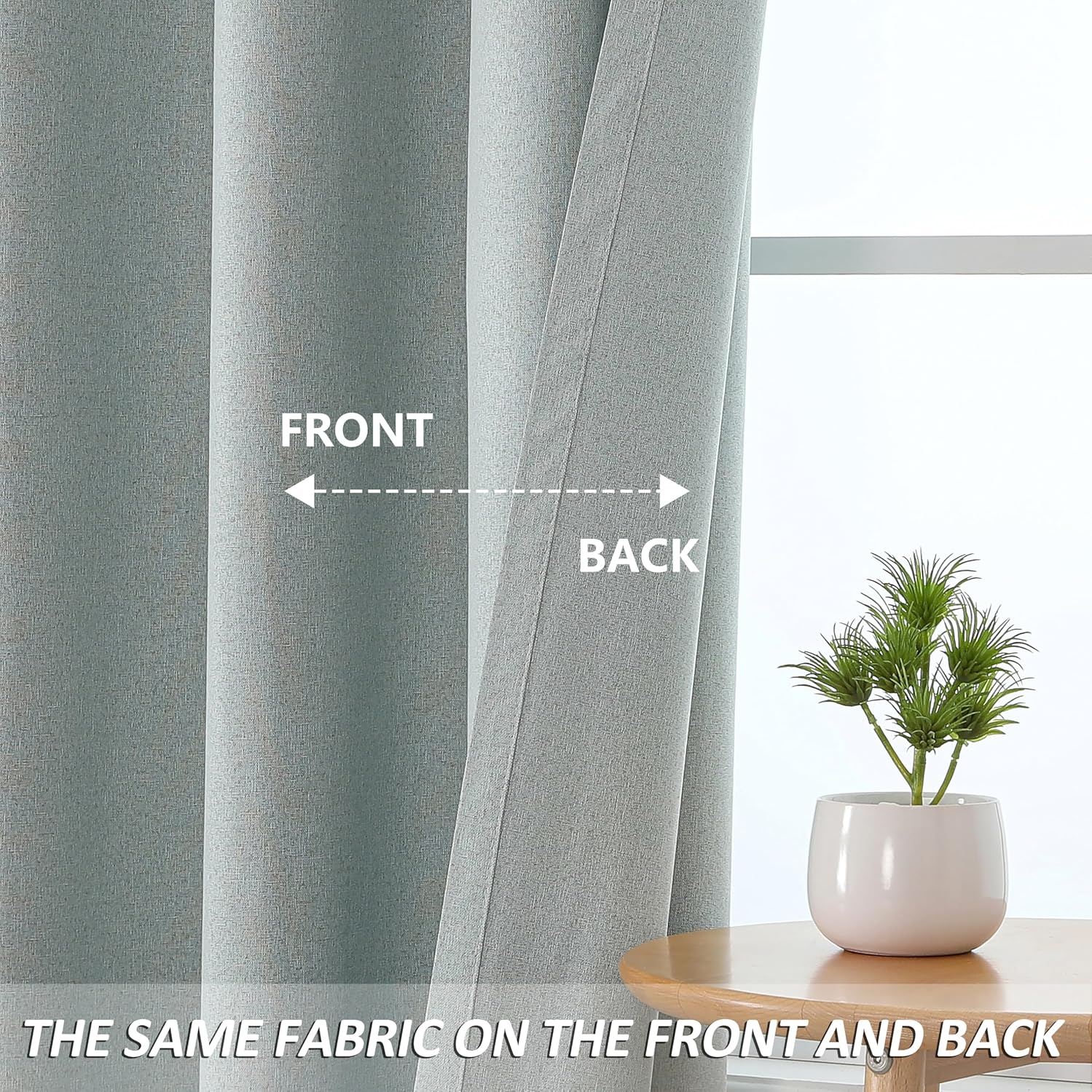 THOOO 100% Blackout Curtains - Natural Linen Textured Design | 63-Inch Sage Green for Bedroom & Nursery