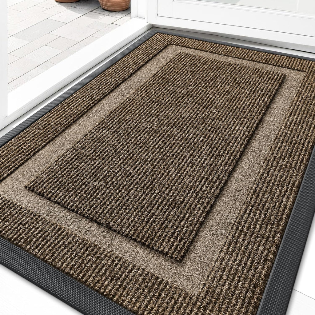 OLANLY Waterproof Front Door Mat - All-Season, Sturdy Natural Rubber, Easy Clean | 29.5x17, Brown