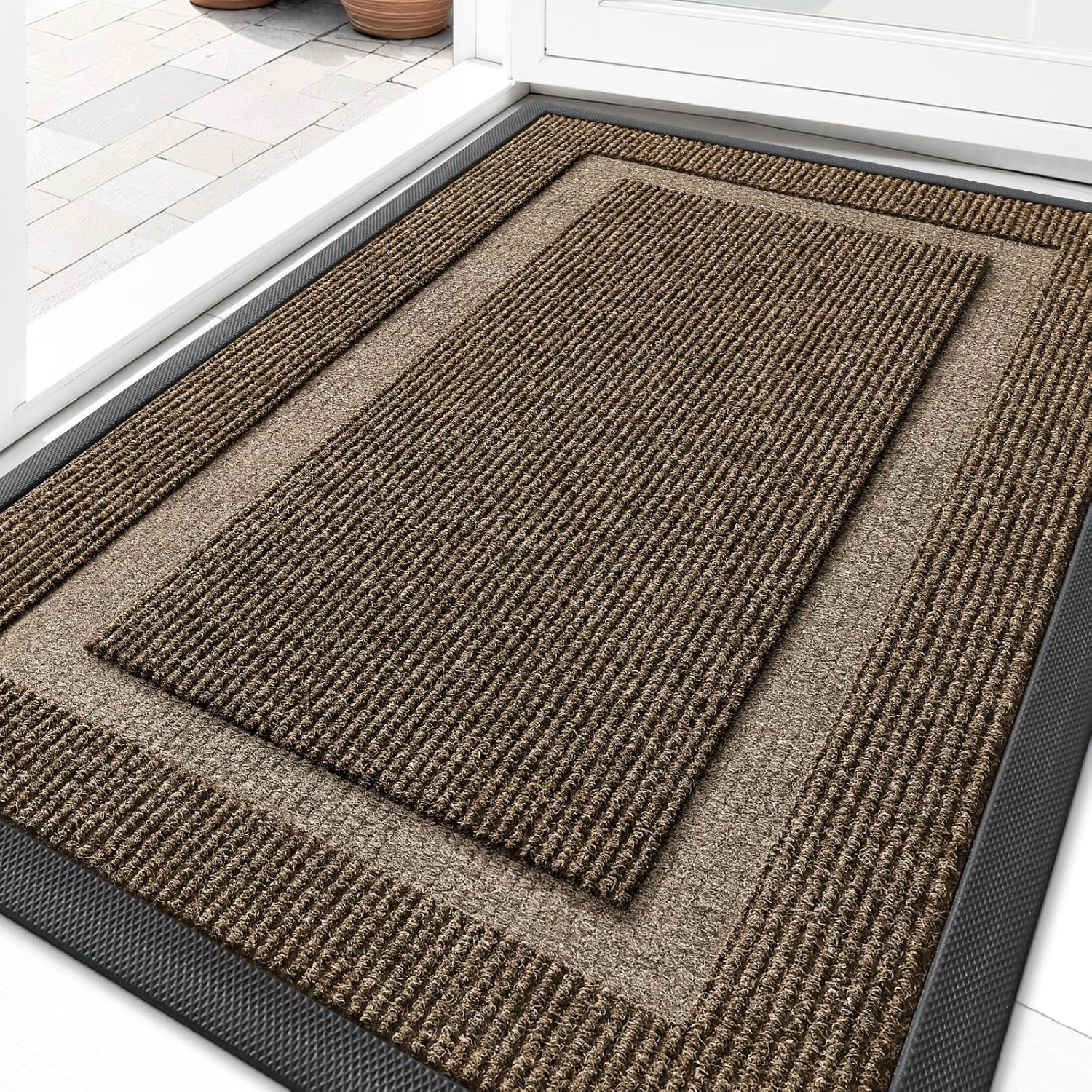 OLANLY Waterproof Front Door Mat - All-Season, Sturdy Natural Rubber, Easy Clean | 29.5x17, Brown