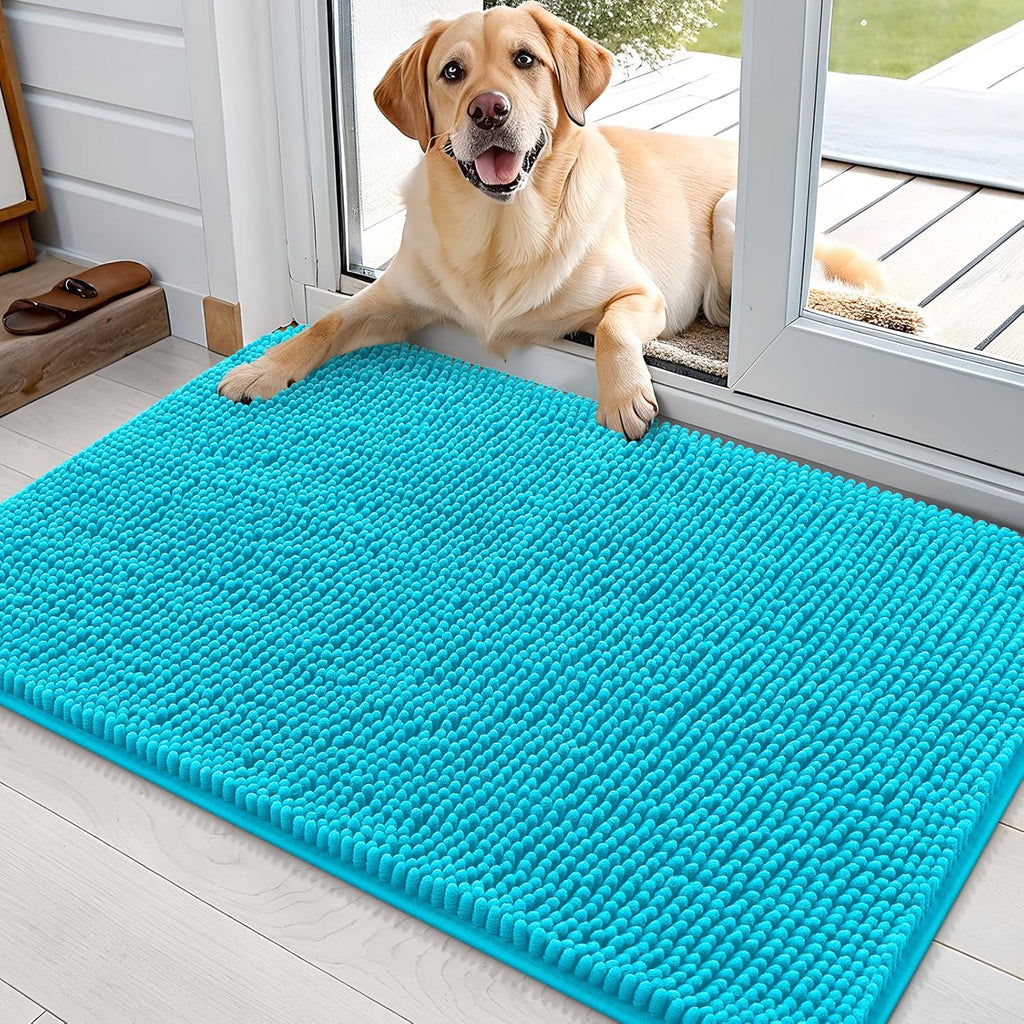 OLANLY Dog Door Mat - Absorbent Non-Slip Mud Mat for Indoor Use | Aqua Blue, 35x24 Inches