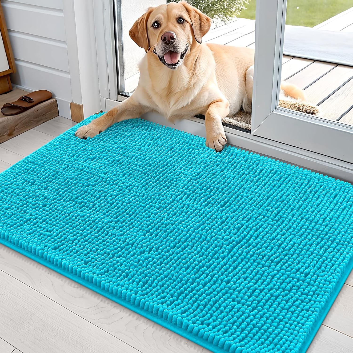 OLANLY Dog Door Mat - Absorbent Non-Slip Mud Mat for Indoor Use | Aqua Blue, 35x24 Inches