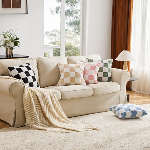 Ohocut Checkered Jacquard Shag Throw Pillow Covers, Pack of 2 Fluffy Sage Green Cute Decorative Aesthetic Soft Checerked Throw Pillow Cases for Couch Sofa Bedroom,18x18 Inch