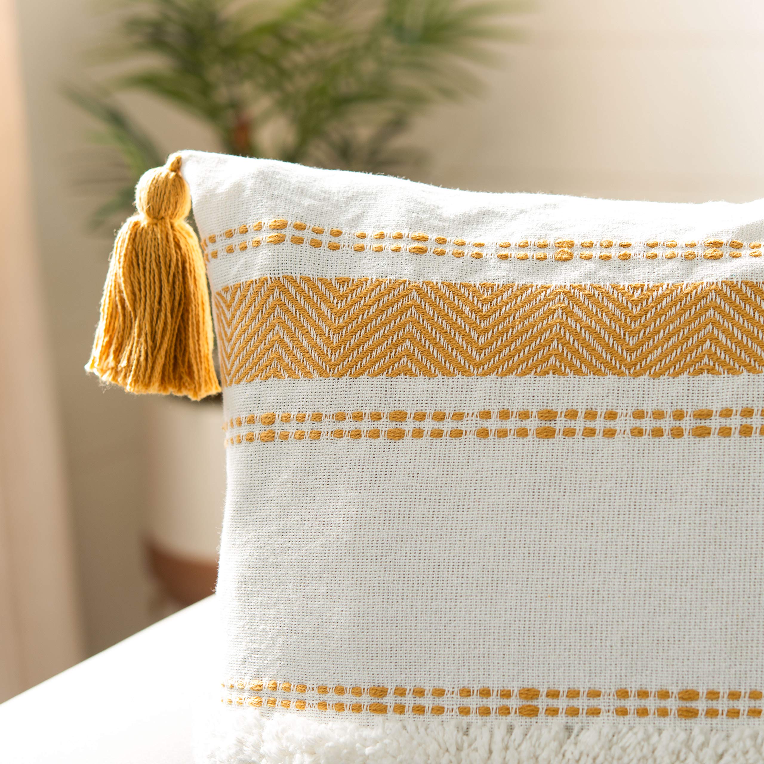 SAFAVIEH Polli 20-inch Mustard Yellow and Beige Tassel Decorative Throw Pillow