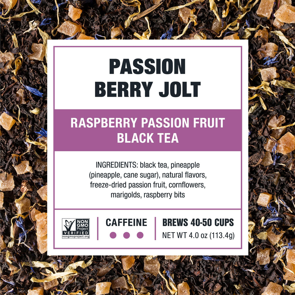 Tiesta Tea - Passion Berry Jolt, Loose Leaf, Raspberry Passion Fruit Black Tea, Premium Caffeinated Blend, Make Hot or Iced & Brews Up to 50 Cups, 4oz Refillable Tin (Pack of 6)