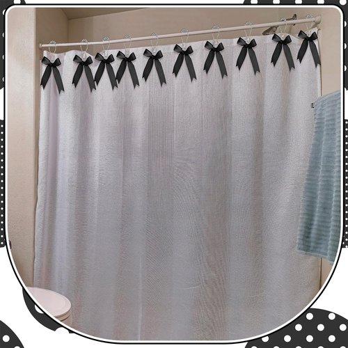 MorningRo 12 Pcs Black Bow Shower Curtain Hooks Cute Bow Knot Ribbon Curtain Hooks Decorative Shower Rings Hanger Bathroom Decor Bathroom Accessories for Room Nursery Art