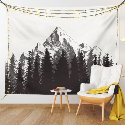Ambesonne Prehistoric Tapestry, Mountain Fir Forest and Arrow Folk Style Retro Print, Wide Wall Hanging for Bedroom Living Room Dorm, 60" X 40", Dimgrey