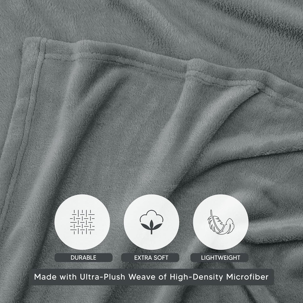 Utopia Bedding Cool Grey Fleece Blanket - Soft Anti-Static Microfiber | Queen Size (90x90 Inch)