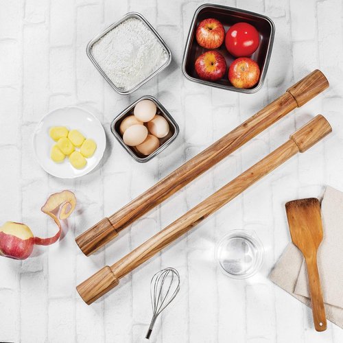 Ironwood Gourmet Acacia Wood Rolling Pins - Set of 2 Durable Long Rolling Pins for Baking