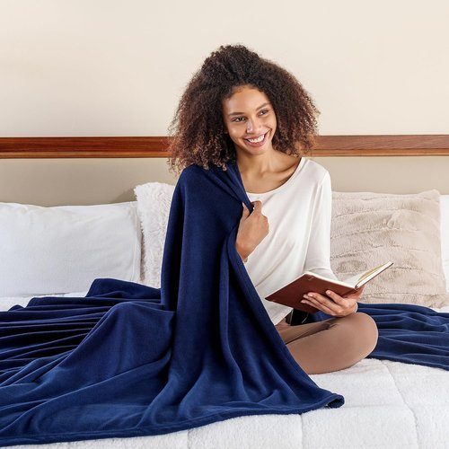 Berkshire Blanket Microfleece Bed Blanket - Lightweight Plush Comfort in Navy | 90x90 Inches