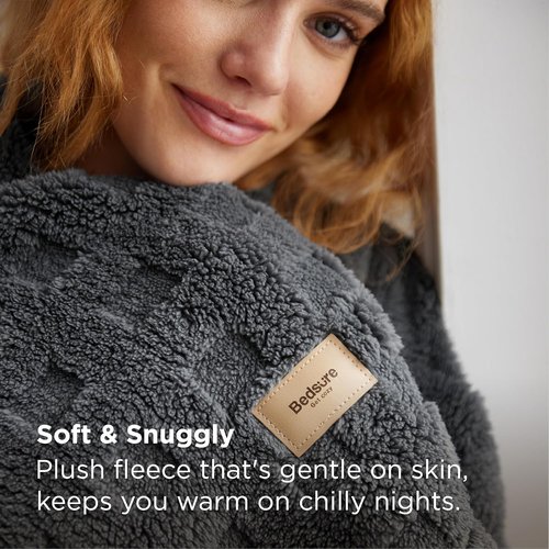 Bedsure Waffle Throw Blanket - Cozy Dark Grey Fluffy Fleece Blanket for Couch | 50x60 Inches