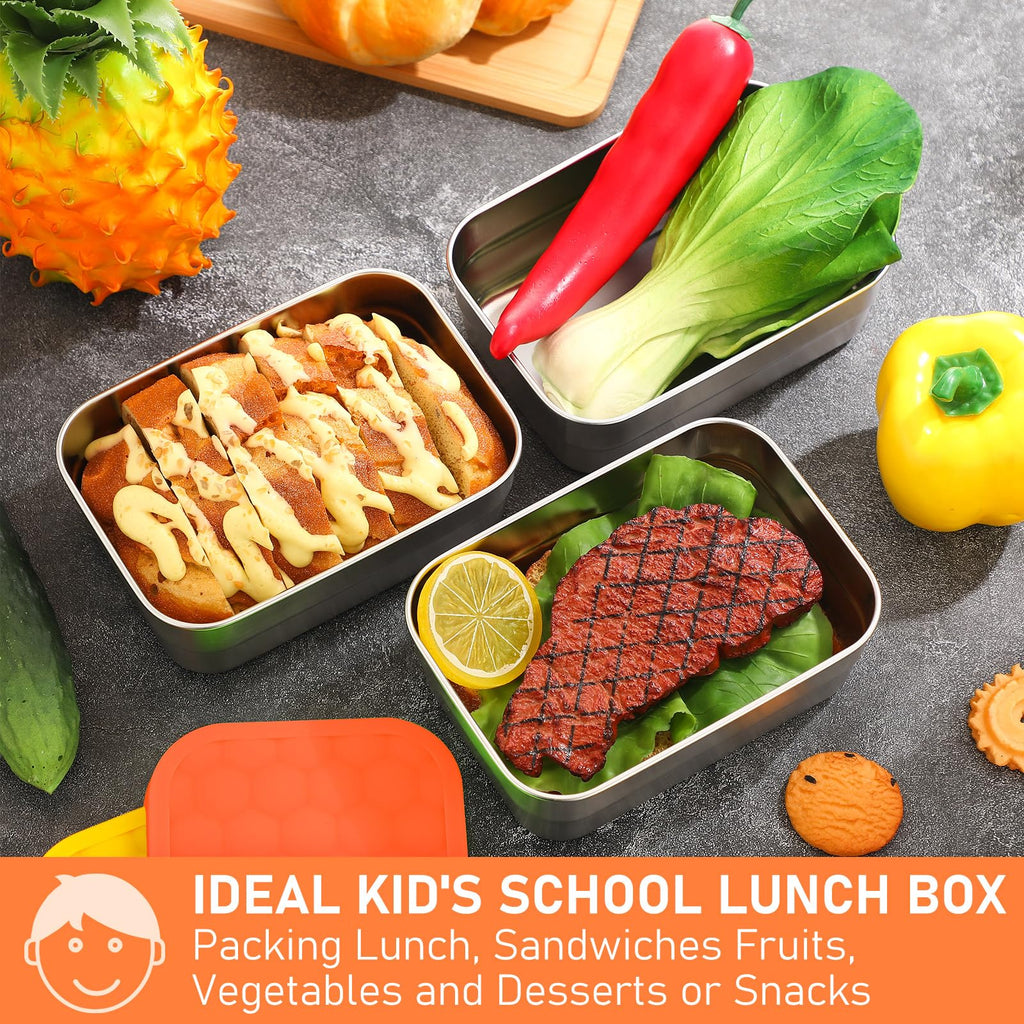 Layhit 6 Pcs Stainless Steel Containers for Kids, 25 oz Lunch Containers with Leak Silicone Lids Reusable Metal Food Snack Box for Child Daycare School Home Storage Supplies(Fresh Color)