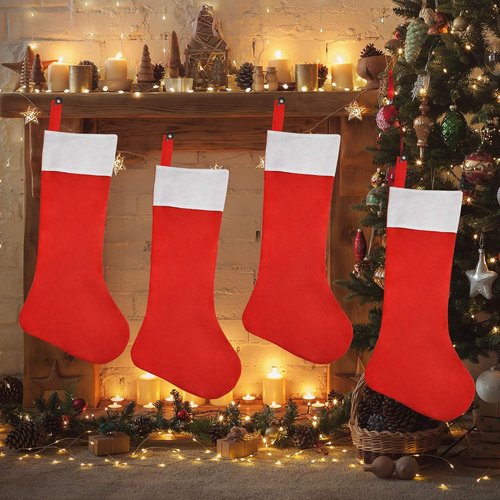 JOYIN Jumbo Christmas Stockings - 4 Pack 38" Red & White Felt Stockings for Holiday Decor