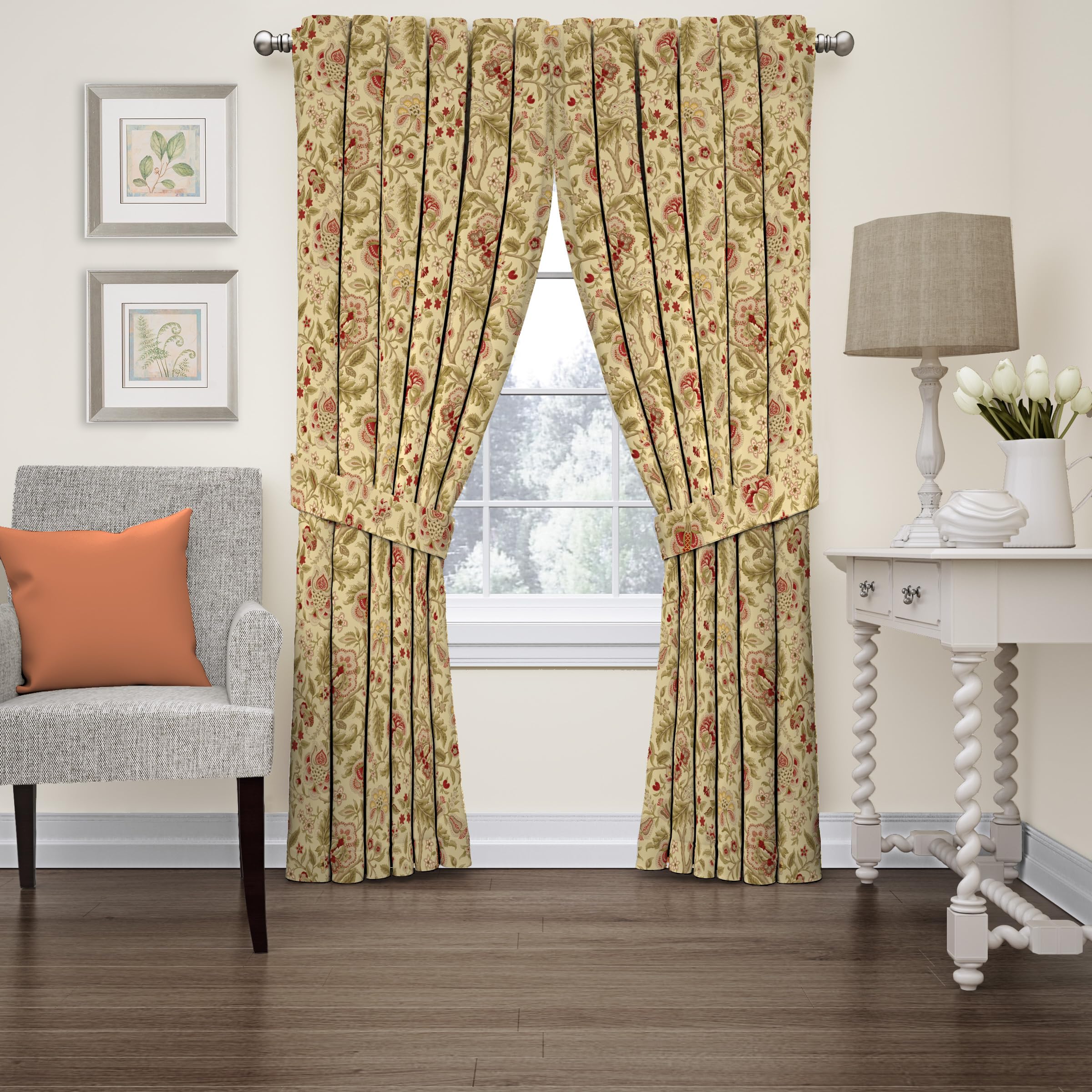 Waverly Imperial Dress Window Panel with Tie Back - Antique Design - 52" X 84"
