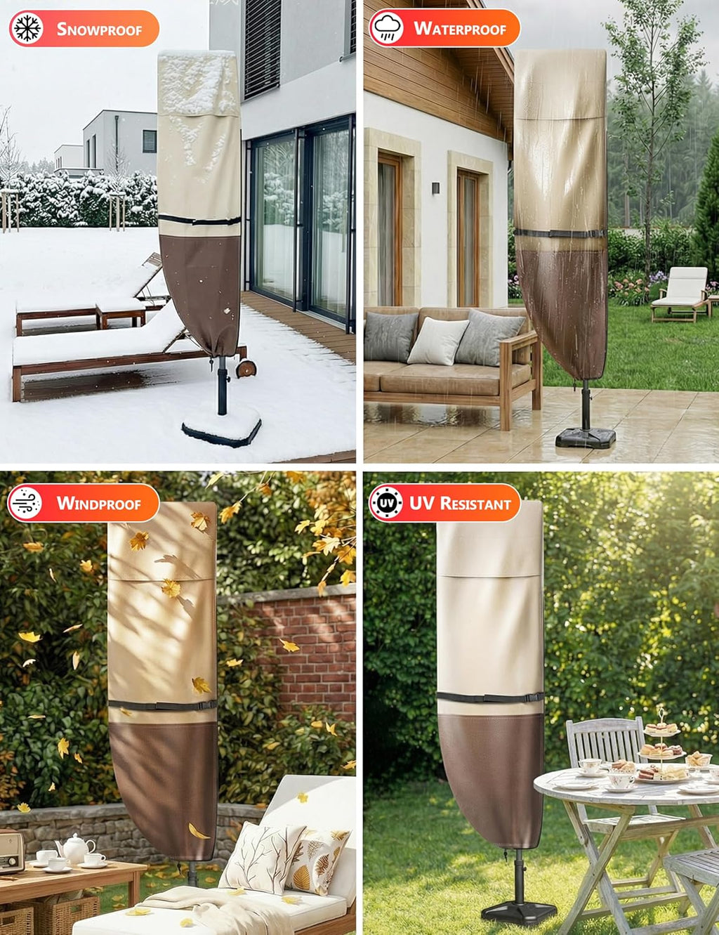 Vailge Patio Umbrella Cover - Waterproof & Windproof 600D Oxford for 9-13 Ft Cantilever Umbrellas | Includes Support Pole & Storage Bag