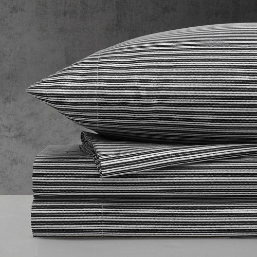 Kenneth Cole - Queen Sheet Set, Super Soft Wrinkle-Resistant Bedding with Bonus Pillowcases, Striped Home Decor, Oeko-Tex Certified (Twill Stripe Texture Black, Queen)