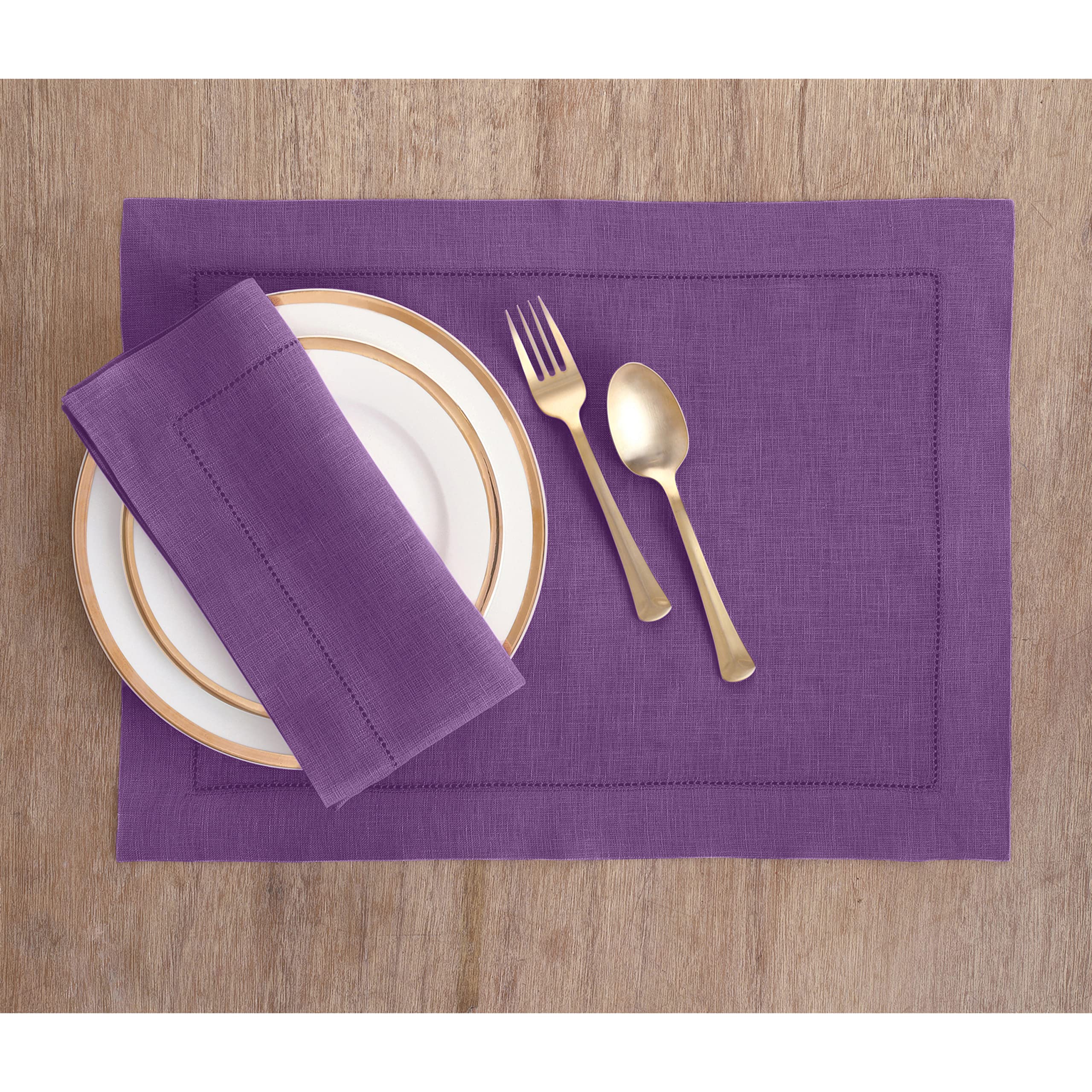 Solino Home Purple Linen Napkins Set of 6-100% Pure Linen Hemstitch Dinner Napkins 20 x 20 Inch for Mothers Day, Spring, Summer - Classic Hemstitch
