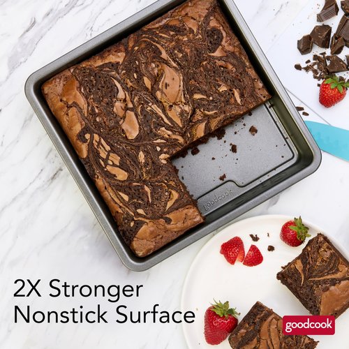 GoodCook PRO Square Cake Pan Nonstick Warp & Scratch-Resistant Dishwasher-Safe Carbon Steel Construction for Even Baking Oven Safe to 480°F, 9 x 9-Inch, Gray