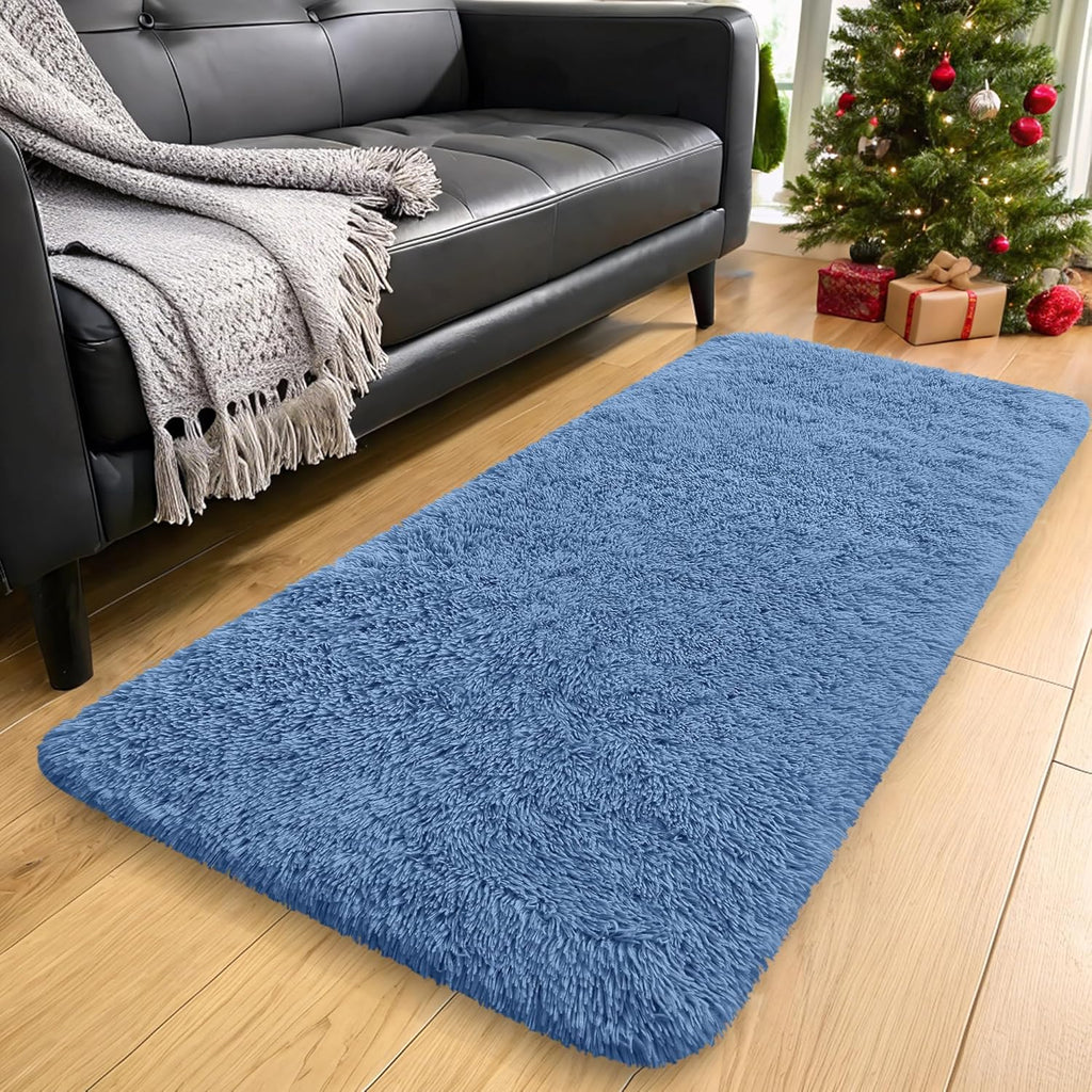 OLANLY Runner Rugs - Soft, Machine Washable Shaggy Carpet for Hallway & Bedroom | Blue 2x5 ft