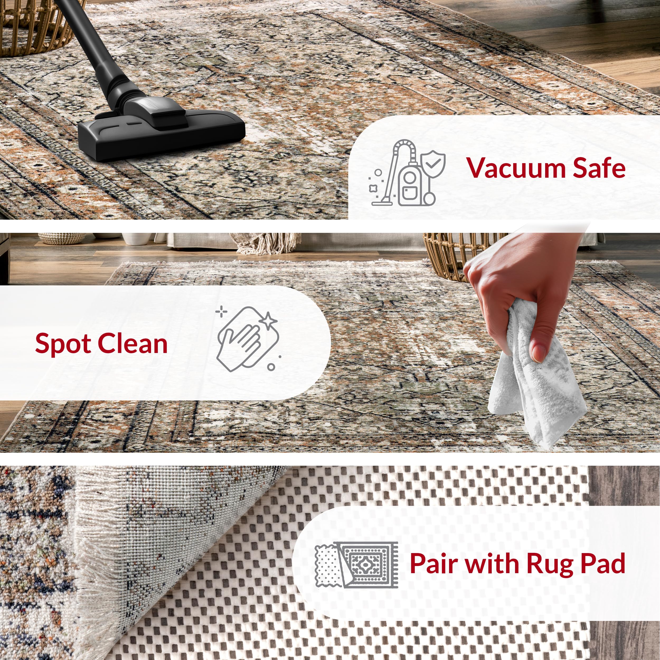 nuLOOM Fringed Performance Indoor Area Rug, Power Loomed, Easy Clean, Durable, Non-Shed, 4' x 6', Charvi Multi