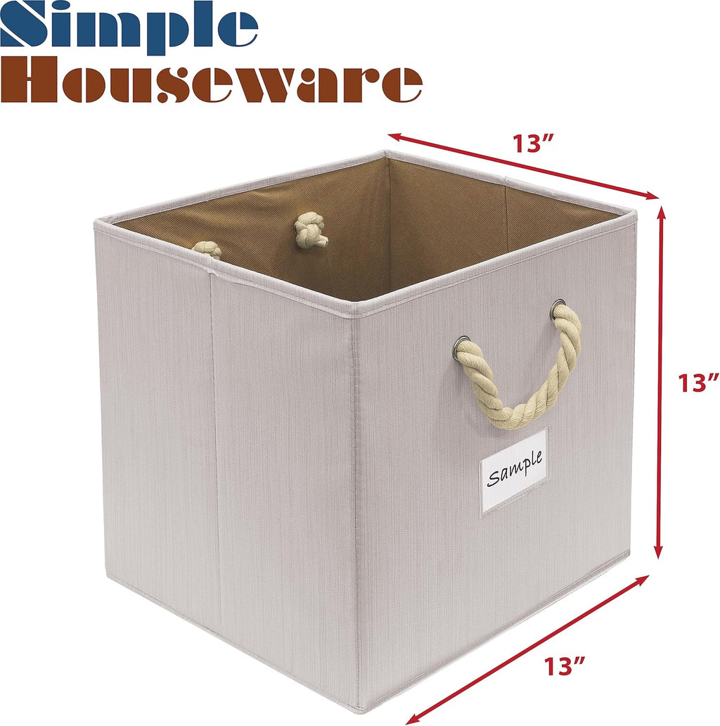Simple Houseware 13-Inch Cube Storage Bins - Braided Handles, Set of 3, Ivory Color